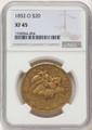 1852-O $20 Liberty Gold Double Eagle NGC XF45 coin front image