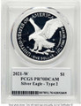 2021-W S$1 Proof American Silver Eagle Coin PCGS PR70 DCAM - Type Two coin back image