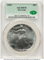 1993 S$1 American Silver Eagle Coin CACG MS70 coin front image