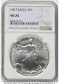 1997 S$1 American Silver Eagle Coin NGC MS70 coin front image