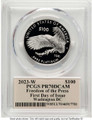 Bullionshark 2023-W $100 Proof Modern Bullion Coin PCGS PR70 DCAM    One-Ounce Platinum Eagle - Freedom of the Press - First Day of Issue Washington DC Cleveland Art Deco - HAT523208011 