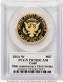 Bullionshark 2014-W 50C Proof Kennedy Half Dollar Coin PCGS PR70   3/4 Ounce Gold - 50th Anniversary - First Strike - HAT508212013 