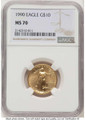 Bullionshark 1990 $10 1/4 oz American Gold Eagle Coin NGC MS70 - HAT762658044 