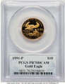 1991-P $10 Proof 1/4 oz American Gold Eagle Coin PCGS PR70 DCAM coin back image