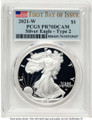 2021-W S$1 Proof American Silver Eagle Coin PCGS PR70 DCAM - Type Two - First Day of Issue coin front image
