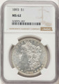 1893 S$1 Morgan Silver Dollar Coin NGC MS62 coin front image