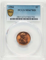 1954 1C Lincoln Cent Coin PCGS MS67     RD coin front image