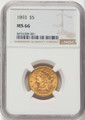 1893 $5 Liberty Gold Half Eagle Coin NGC MS66 coin front image