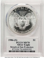 1986(-S) S$1 American Silver Eagle Coin PCGS MS70 - Struck at San Francisco Mercanti SF Signature coin back image