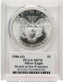 Bullionshark 1986(-S) S$1 American Silver Eagle Coin PCGS MS70 - Struck at San Francisco Mercanti SF Signature - HAT788418019 