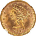 Bullionshark 1895 $5 Liberty Gold Half Eagle Coin NGC MS65  + - HAT789808022 