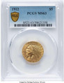 Bullionshark 1912 $5 Indian Gold Half Eagle Coin PCGS MS63 - HAT789966001 