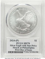 2024(-P) $1 American Silver Eagle Coin PCGS MS70   with Star Privy - Struck at Philadelphia - First Day of Issue coin back image