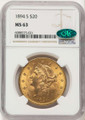 Bullionshark 1894-S $20 Liberty Gold Double Eagle NGC MS63  CAC - HAT788062023 