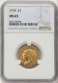 1910 $5 Indian Gold Half Eagle Coin NGC MS63 coin front image