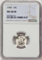 Bullionshark 1940 10C Mercury Dime Coin NGC MS68 - HAT508388016 