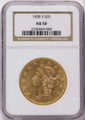 1858-S $20 Gold Liberty Double Eagle NGC AU50 coin front image