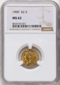 Bullionshark 1909 $2.5 Indian Gold Quarter Eagle Coin NGC MS62 - HAT785755001 