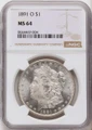 1891-O S$1 Morgan Silver Dollar Coin NGC MS64 coin front image