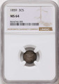 1859 3CS Three Cent Silver Coin NGC MS64 coin front image