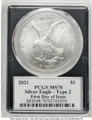 2021 S$1 American Silver Eagle Coin PCGS MS70 - Type Two - First Day of Issue - Damstra Signature coin back image