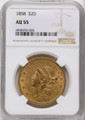 Bullionshark 1858 $20 Gold Liberty Double Eagle NGC AU55 - HAT508360001 
