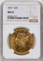 Bullionshark 1877 $20 Gold Liberty Double Eagle NGC MS61 - HAT508354010 