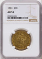 Bullionshark 1843 $10 Gold Liberty NGC AU53 - HAT5452006 