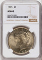 1935 S$1 Peace Silver Dollar Coin NGC MS65 coin front image