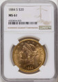 Bullionshark 1884-S $20 Gold Liberty Double Eagle NGC MS61 - HAT789201006 
