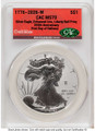 2026-W S$1 American Silver Eagle Coin CACG MS70 - Enhanced - Liberty Bell Privy - First Day of Issue coin front image