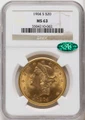 1904-S $20 Gold Liberty Double Eagle NGC MS63  CAC coin front image