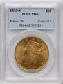 1893-S $20 Gold Liberty Double Eagle PCGS MS62 coin front image