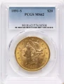 1891-S $20 Gold Liberty Double Eagle PCGS MS62 coin front image