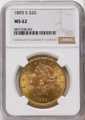 1893-S $20 Gold Liberty Double Eagle NGC MS62 coin front image