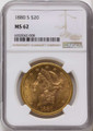 Bullionshark 1880-S $20 Gold Liberty Double Eagle NGC MS62 - HAT789853001 