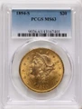 1894-S $20 Gold Liberty Double Eagle PCGS MS63 coin front image