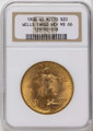 1908 $20 Saint Gaudens Double Eagle NGC MS66   No Motto - Wells Fargo Nevada coin front image