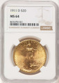 1911-D $20 Saint Gaudens Double Eagle NGC MS64 coin front image