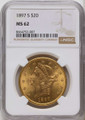 Bullionshark 1897-S $20 Gold Liberty Double Eagle NGC MS62 - HAT508326069 
