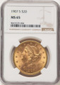 Bullionshark 1907-S $20 Gold Liberty Double Eagle NGC MS65 - HAT769563062 