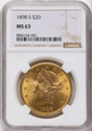 Bullionshark 1898-S $20 Gold Liberty Double Eagle NGC MS63 - HAT171508306 