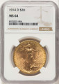 Bullionshark 1914-D $20 Saint Gaudens Double Eagle NGC MS64 - HAT572596011 
