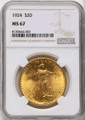 1924 $20 Saint Gaudens Double Eagle NGC MS67 coin front image