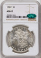 1887 S$1 Morgan Silver Dollar Coin NGC MS67  CAC coin front image