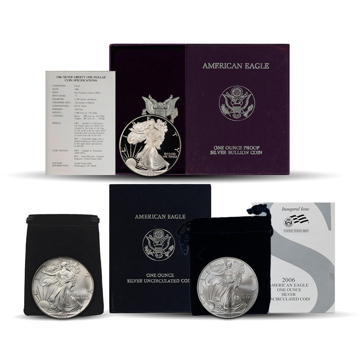 Ultimate First Year of Issue Silver Eagle 3pc Collection w/Velvet Bag