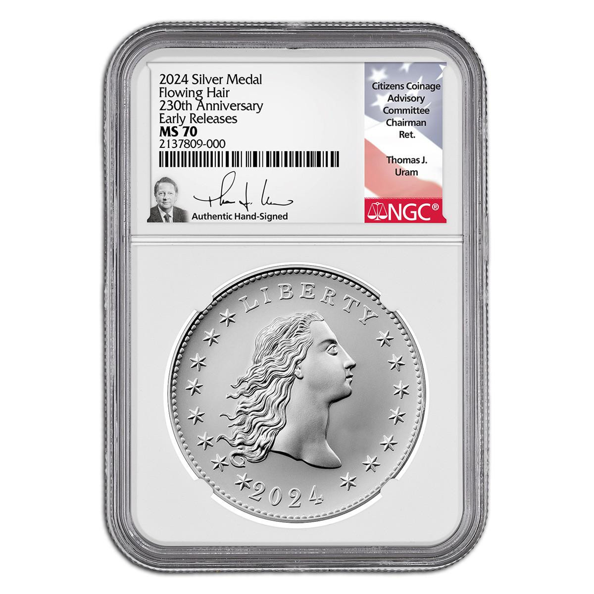 Buy 230th Anniversary Flowing Hair Silver Medal NGC MS70 ER Thomas