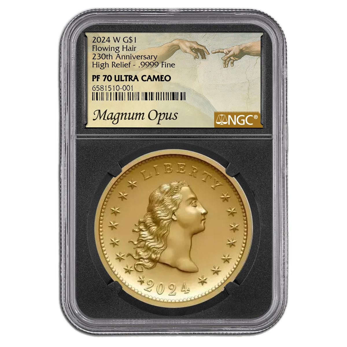 2024 1 oz Gold Flowing Hair Dollar Coin NGC PF70 UCAM Magnum Opus