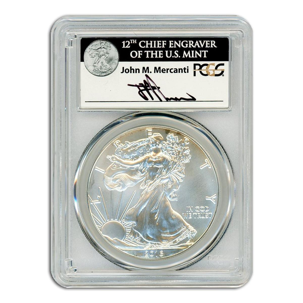 Buy 2016 Silver Eagle PCGS MS70 John Mercanti Signed - 30th