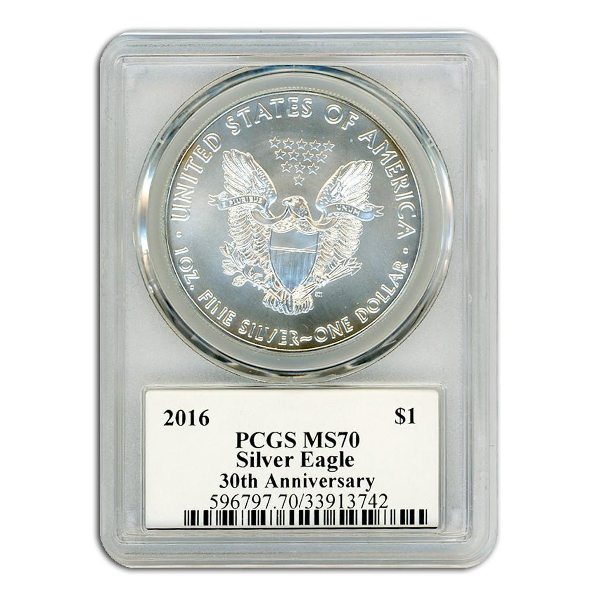 Buy 2016 Silver Eagle PCGS MS70 John Mercanti Signed - 30th